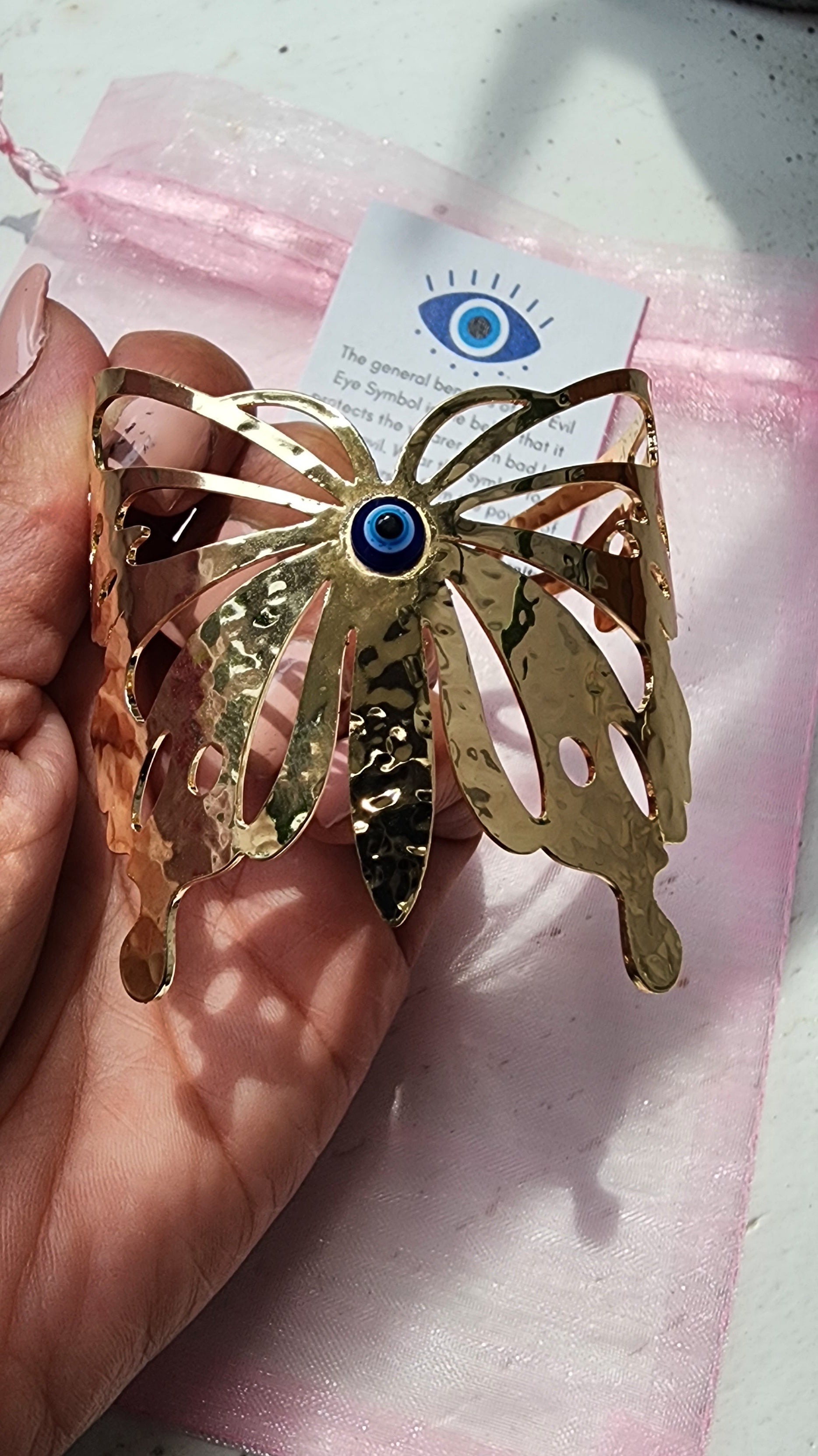 -Gold evil eye butterfly
