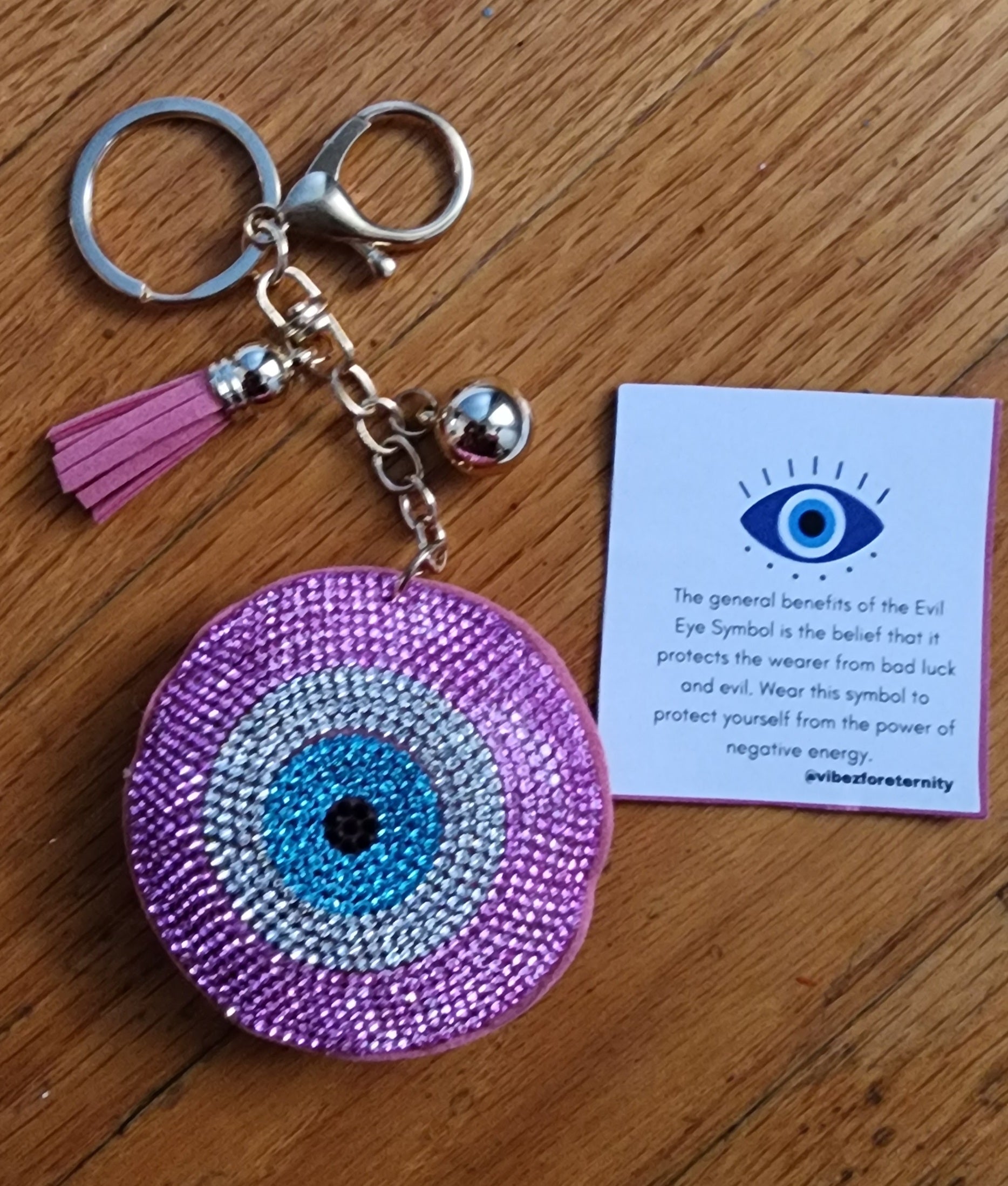 Llavero de ojo turco con diamantes de imitación rosa