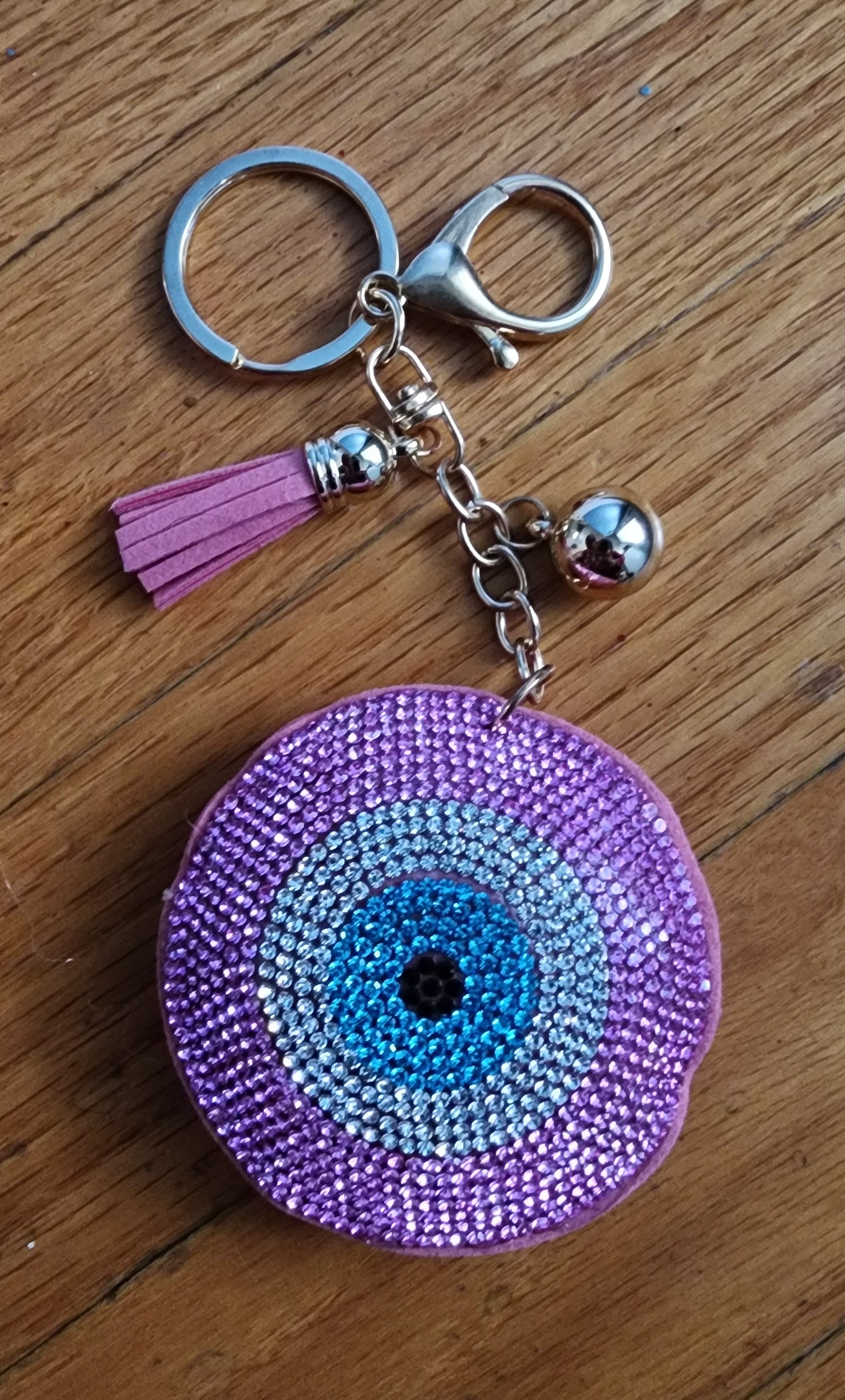 Llavero de ojo turco con diamantes de imitación rosa