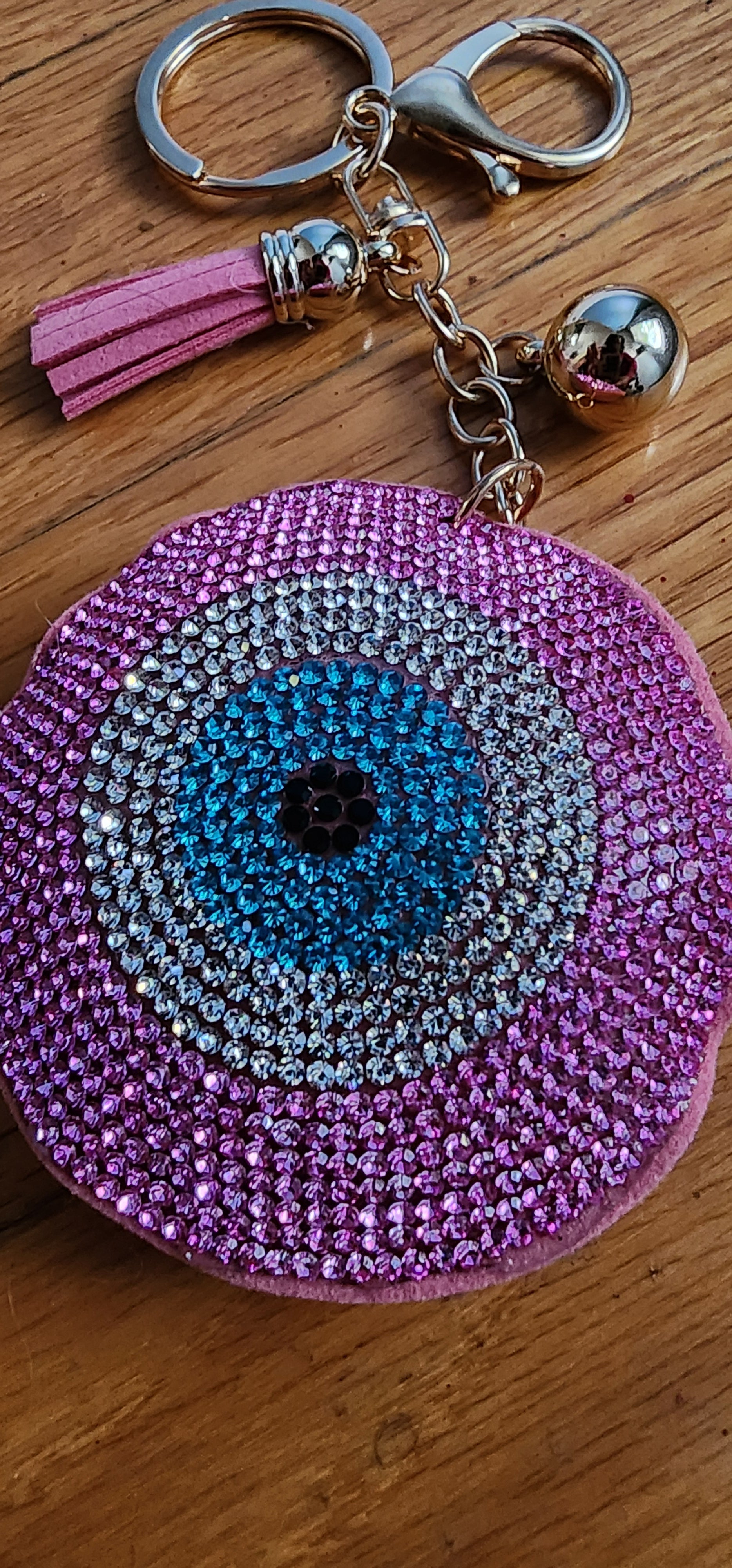 Llavero de ojo turco con diamantes de imitación rosa