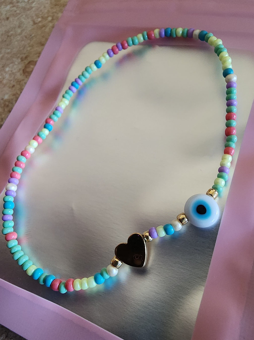 Pulsera de ojo turco de colores con corazón