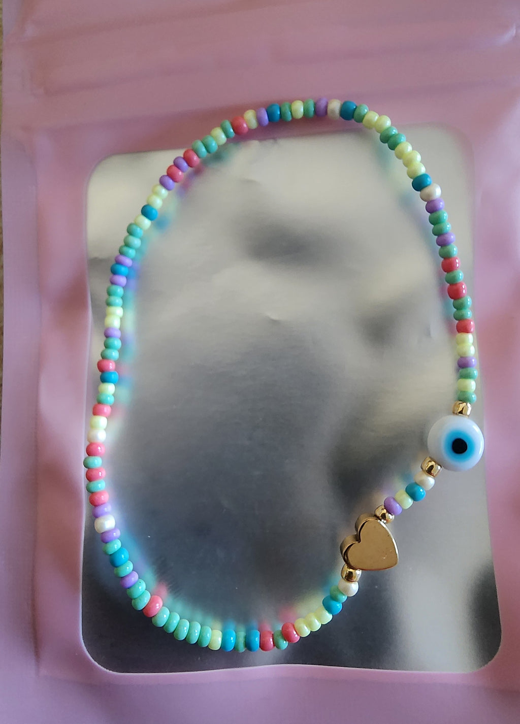 Pulsera de ojo turco de colores con corazón