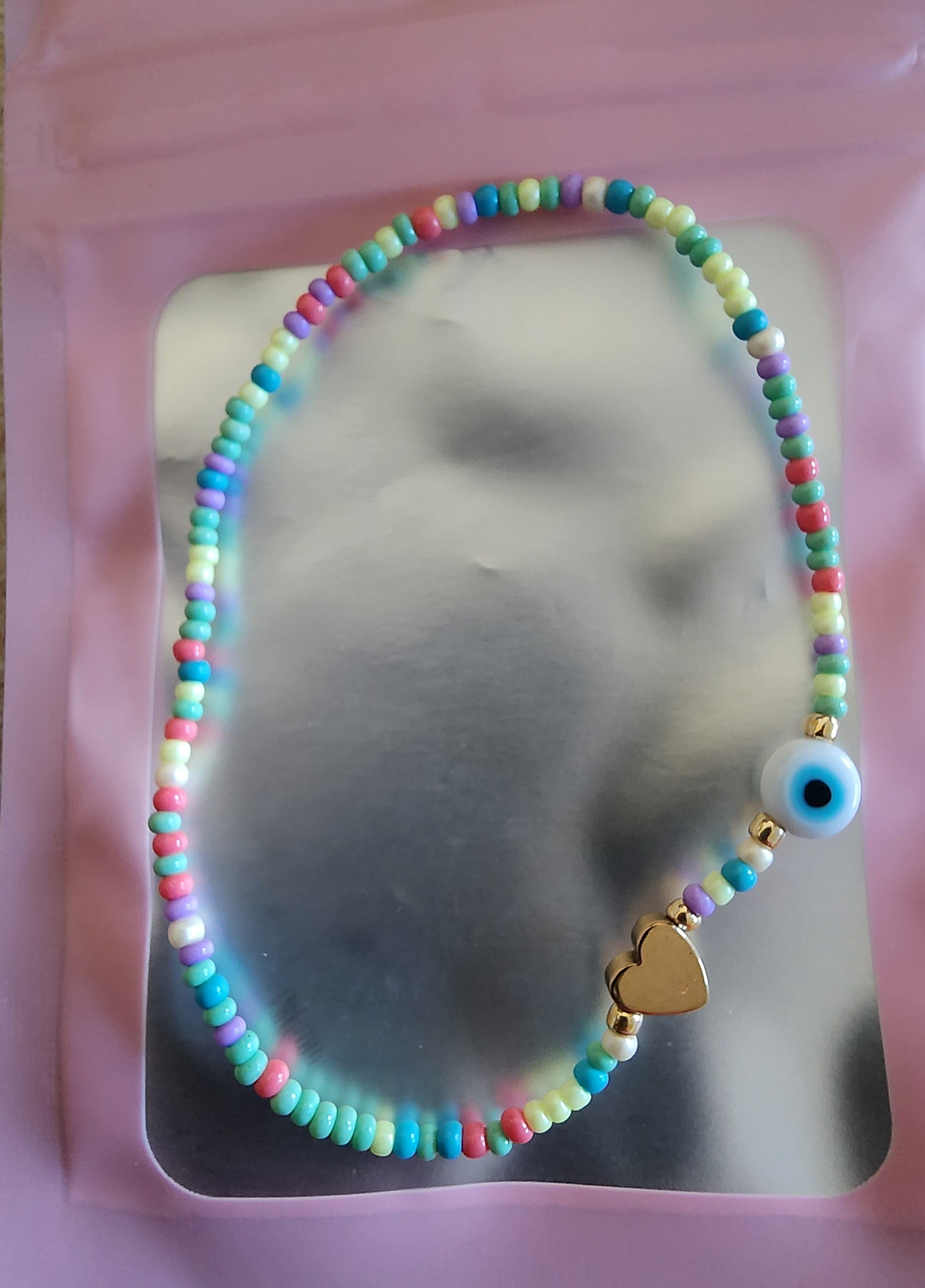 Pulsera de ojo turco de colores con corazón