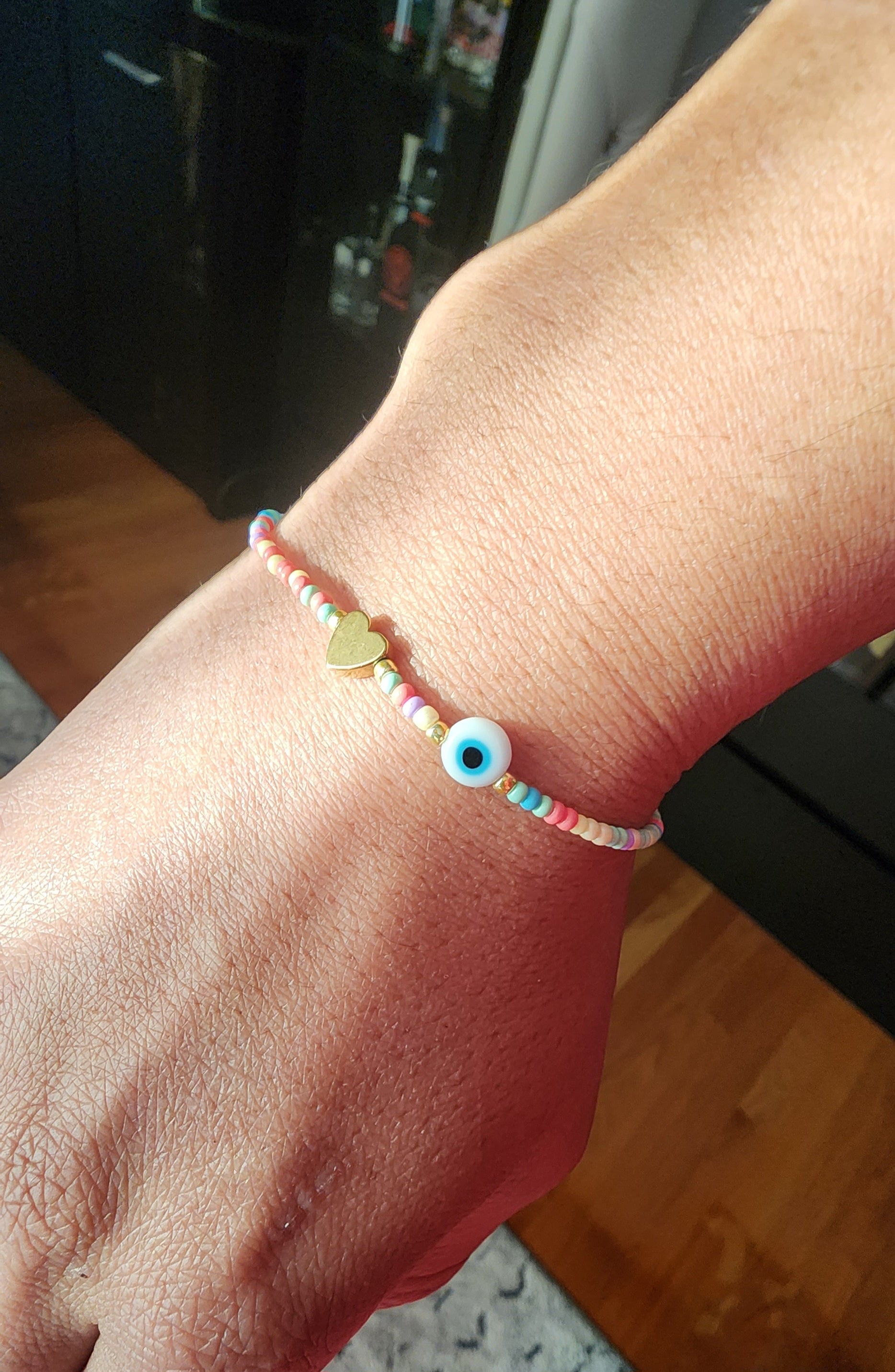 Pulsera de ojo turco de colores con corazón