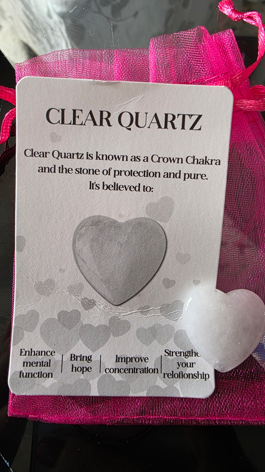 -Clear heart shapped stone (poket size)