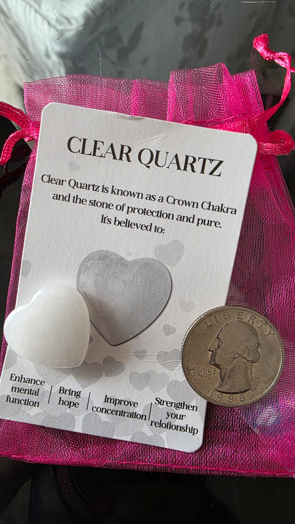 -Clear heart shapped stone (poket size)