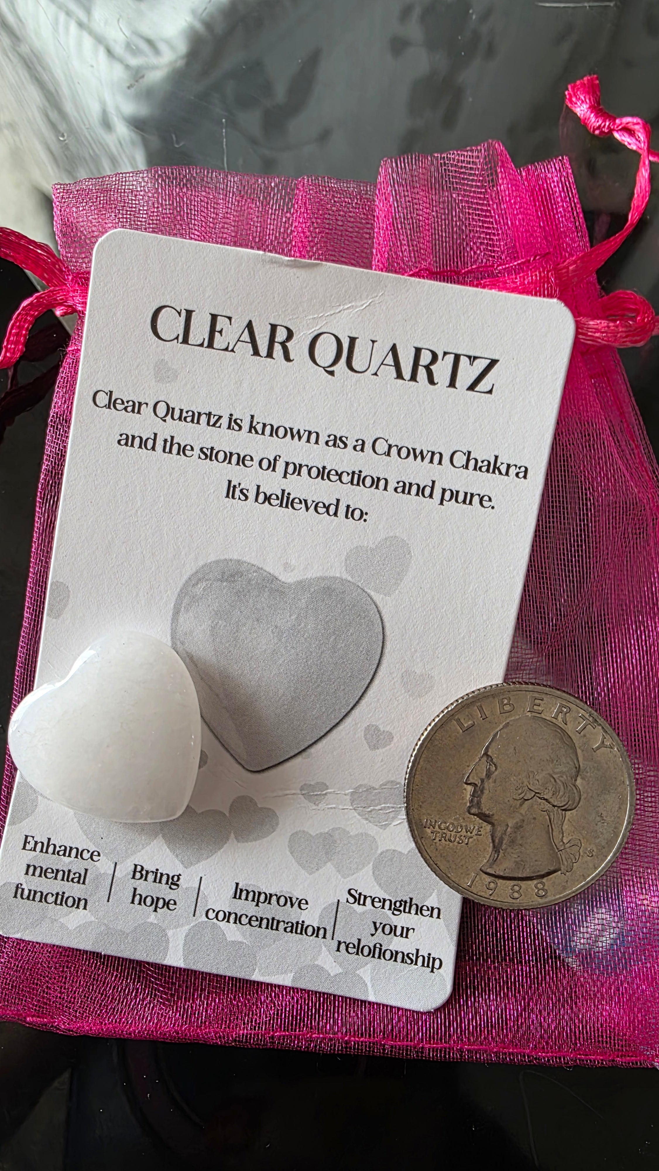 -Clear heart shapped stone (poket size)