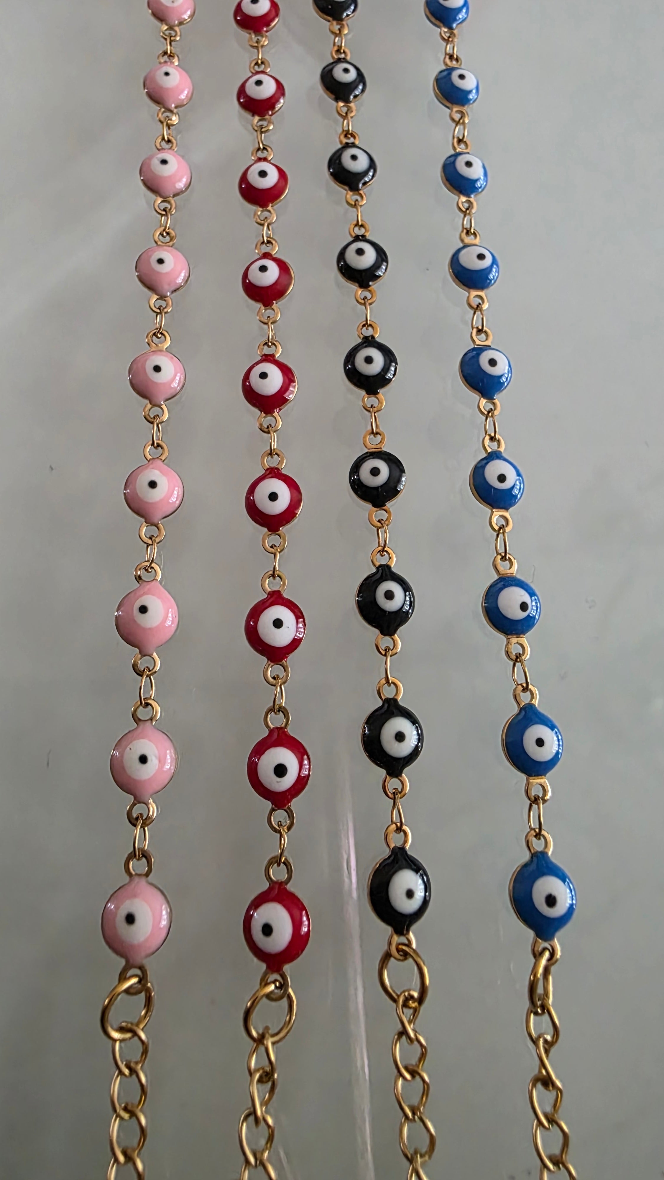 -Pulsera rosa de acero inoxidable con ojo turco