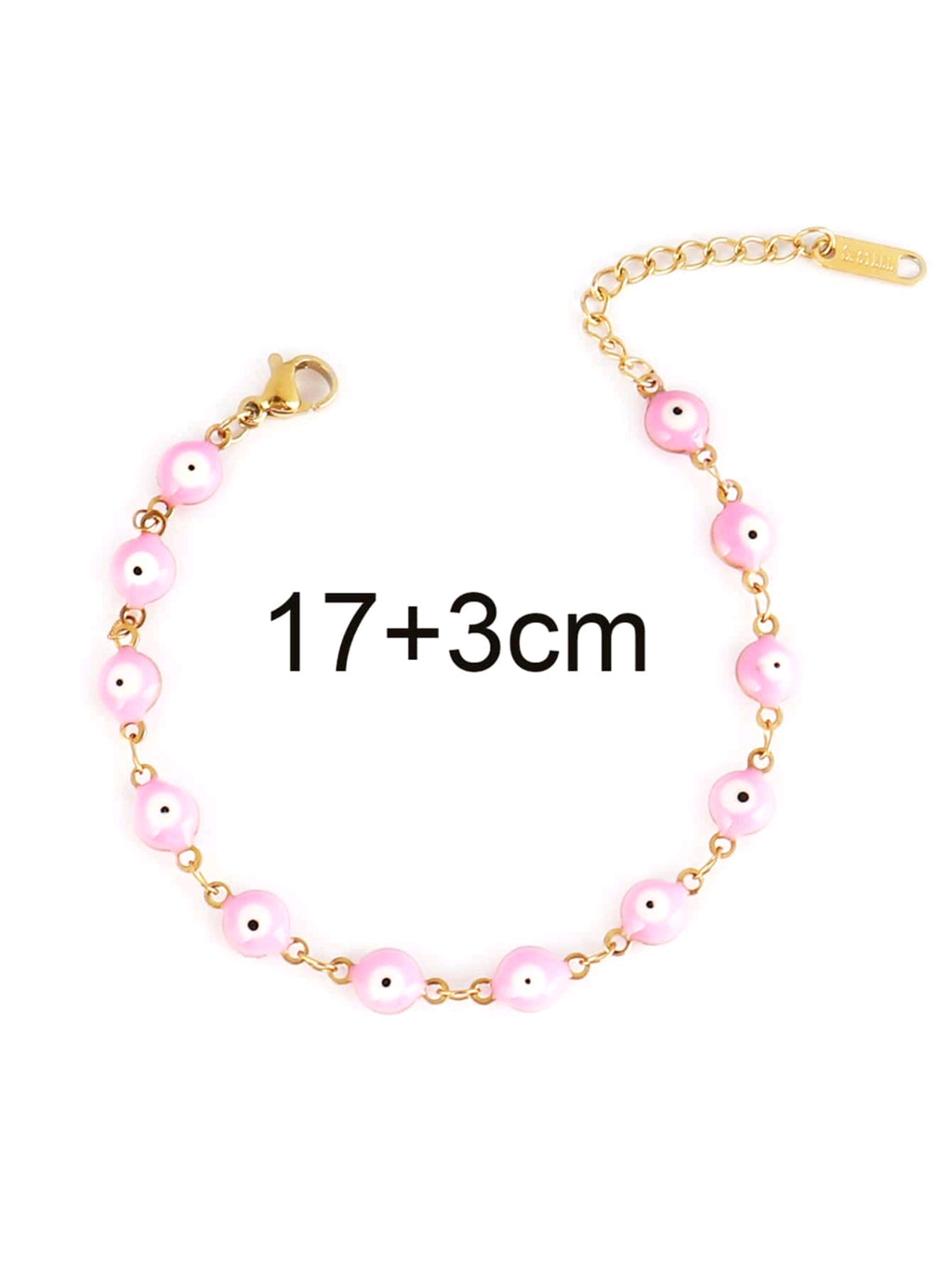 -Pulsera rosa de acero inoxidable con ojo turco