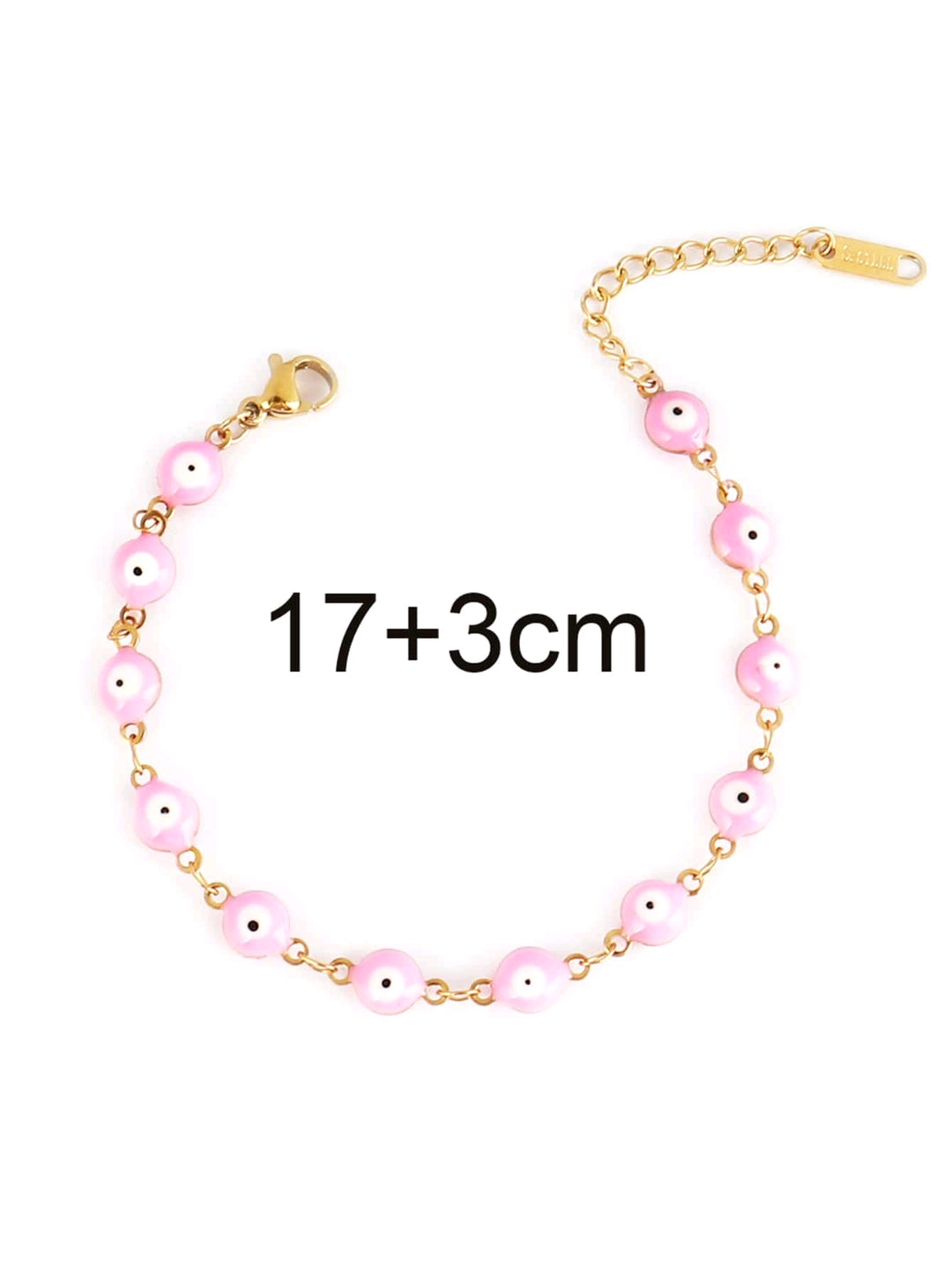 -Pulsera rosa de acero inoxidable con ojo turco