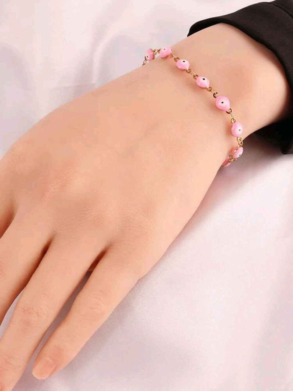 -Pulsera rosa de acero inoxidable con ojo turco