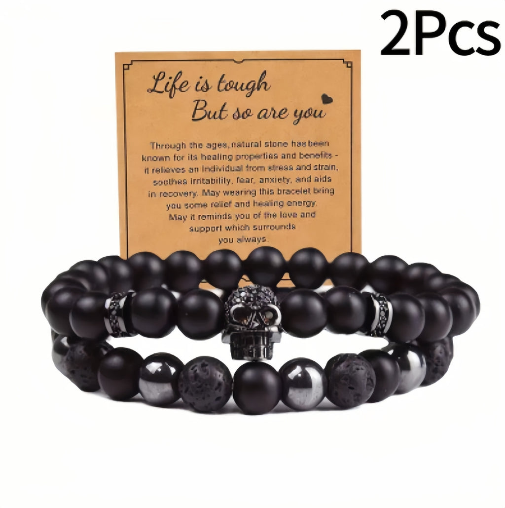 -Pulsera de triple protección con calavera (juego de 2)