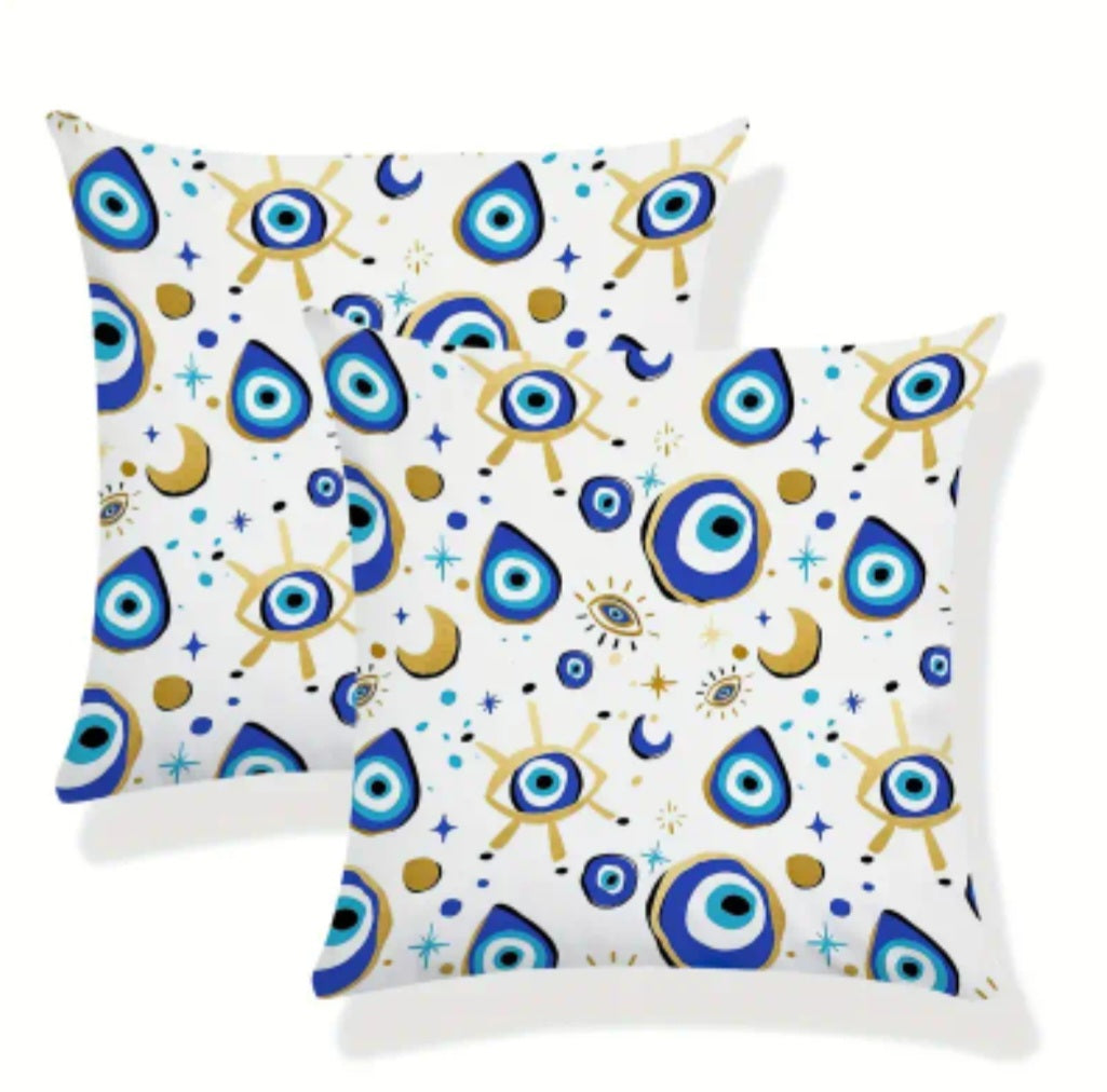 -Funda de almohada con estampado de ojo turco y luna dorada, juego de 2