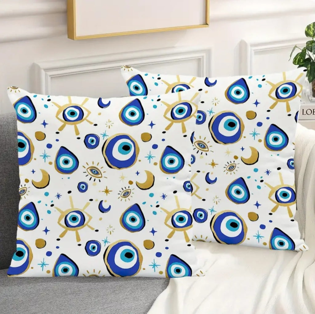 -Funda de almohada con estampado de ojo turco y luna dorada, juego de 2