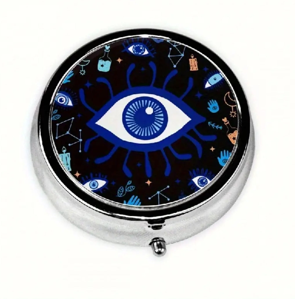 -Estuche multicompartimentado con diseño de ojo turco para pastillas, vitaminas y pendientes