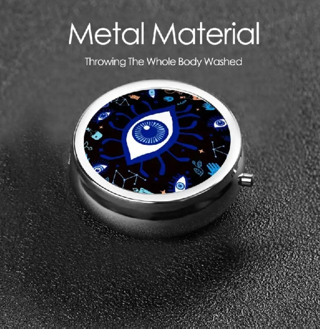 -Estuche multicompartimentado con diseño de ojo turco para pastillas, vitaminas y pendientes