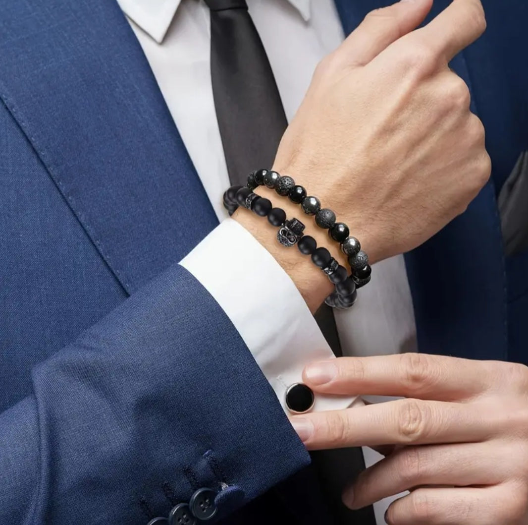 -Pulsera de triple protección con calavera (juego de 2)