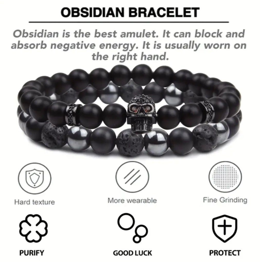 -Pulsera de triple protección con calavera (juego de 2)