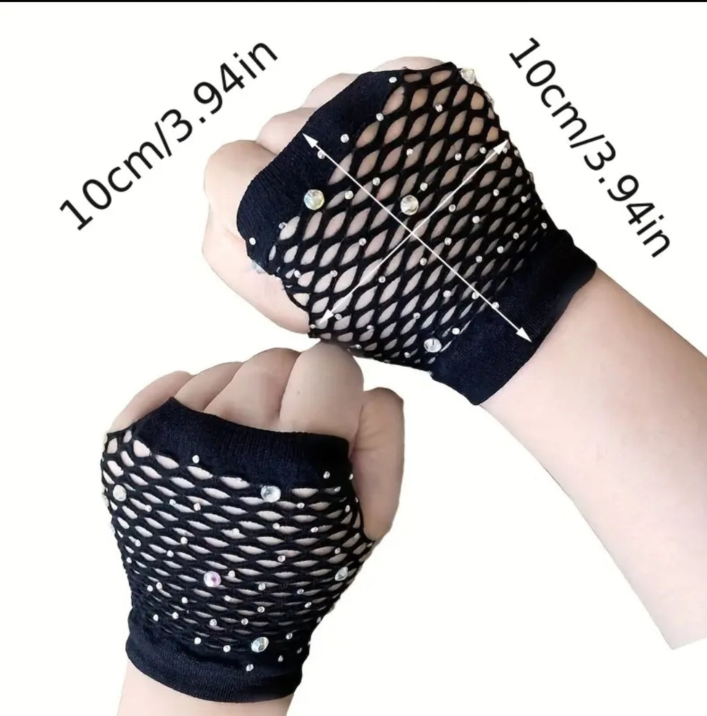 -Mesh Rhinestone short gloves