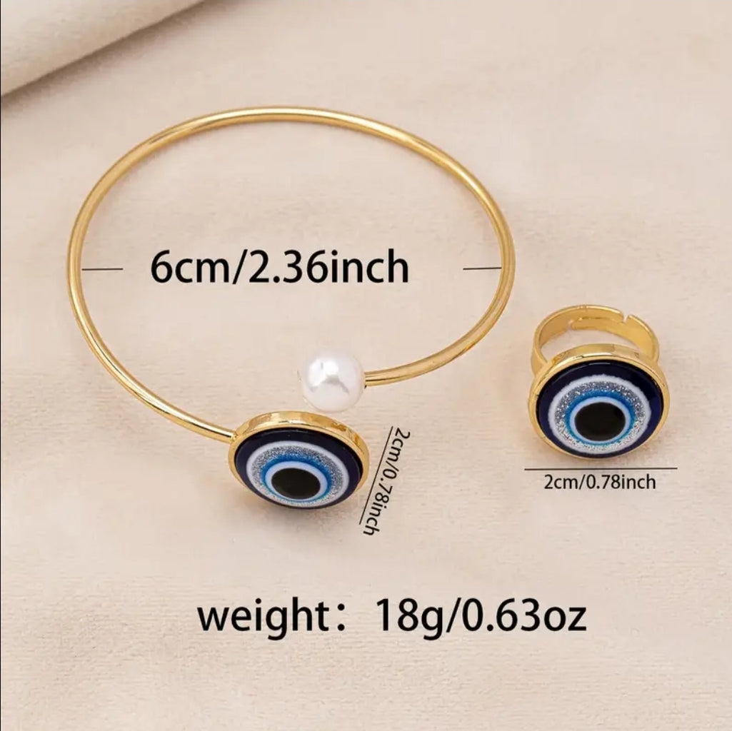 -ring and bracelet pearl with evil eye
