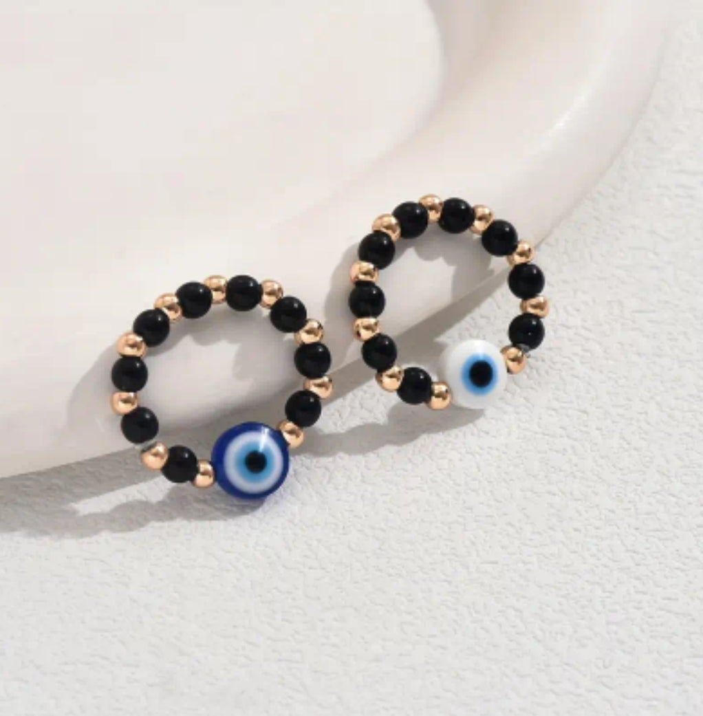 -two evil eye beaded rings