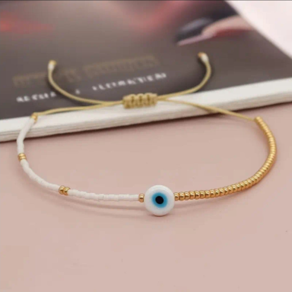 Gold/white evil eye bracelet