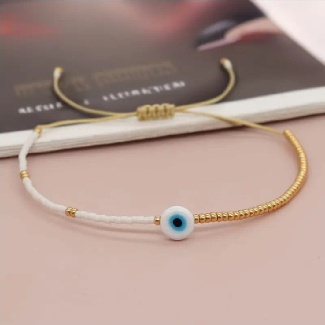 Gold/white evil eye bracelet