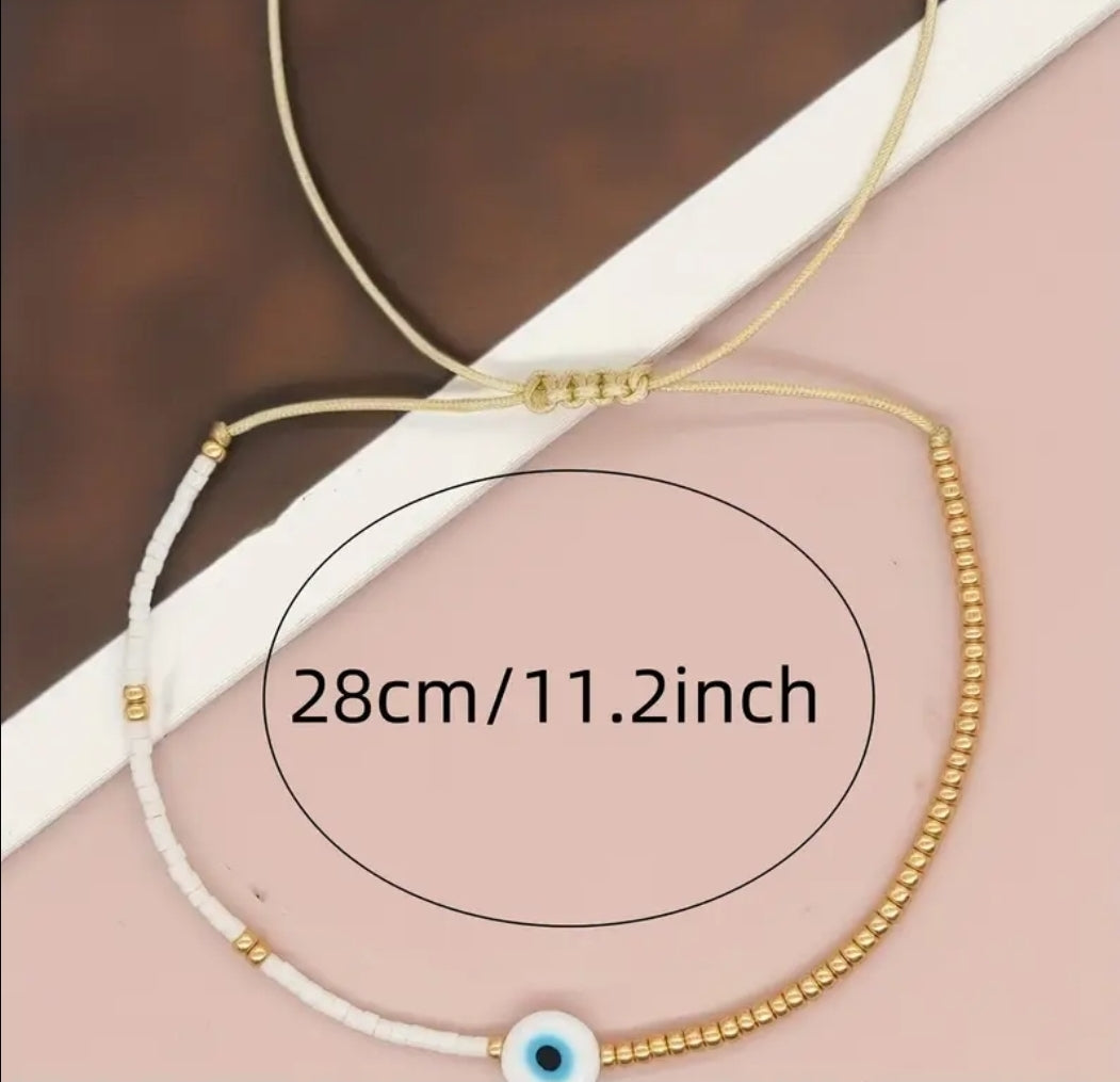 Gold/white evil eye bracelet