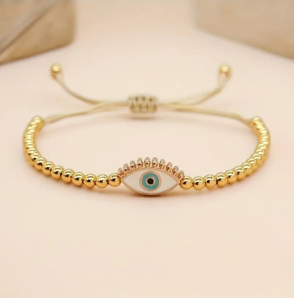 -Gold evil eye adjustable bracelet