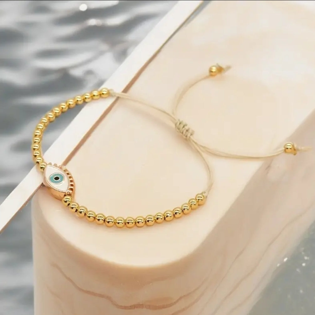 -Gold evil eye adjustable bracelet