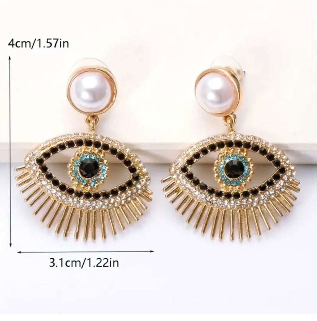 -Pearl Evil eye rhinestones earrings