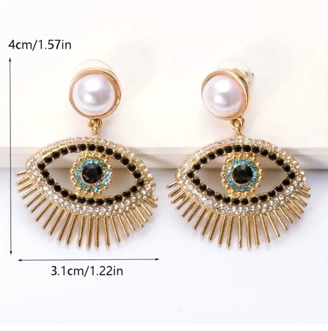-Pearl Evil eye rhinestones earrings