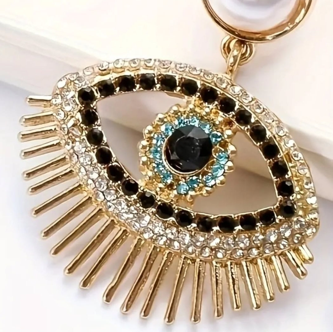 -Pearl Evil eye rhinestones earrings