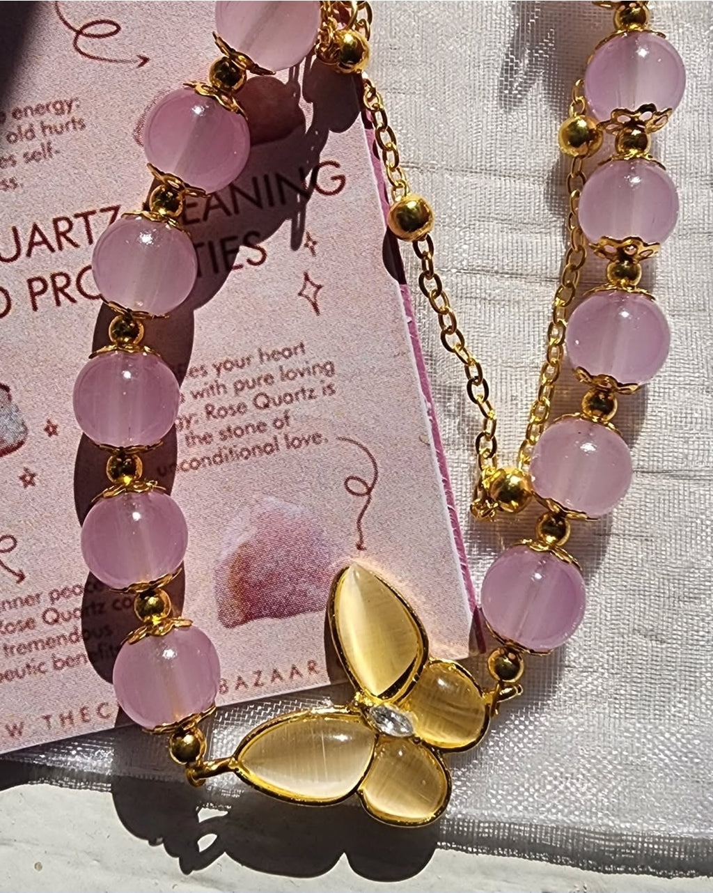 -Rose quartz butterfly bracelet