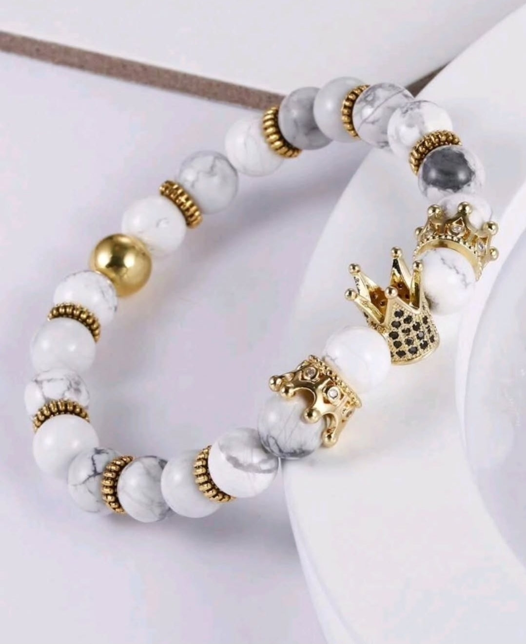 -White Turquoise Beaded Crown bracelets