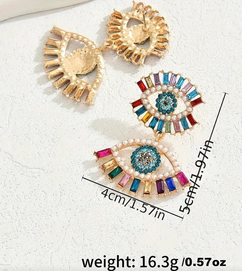 -Evil eye colored rhinestones earrings