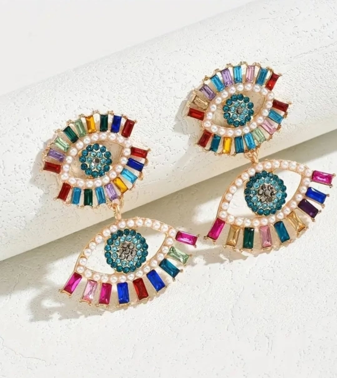 -Evil eye colored rhinestones earrings