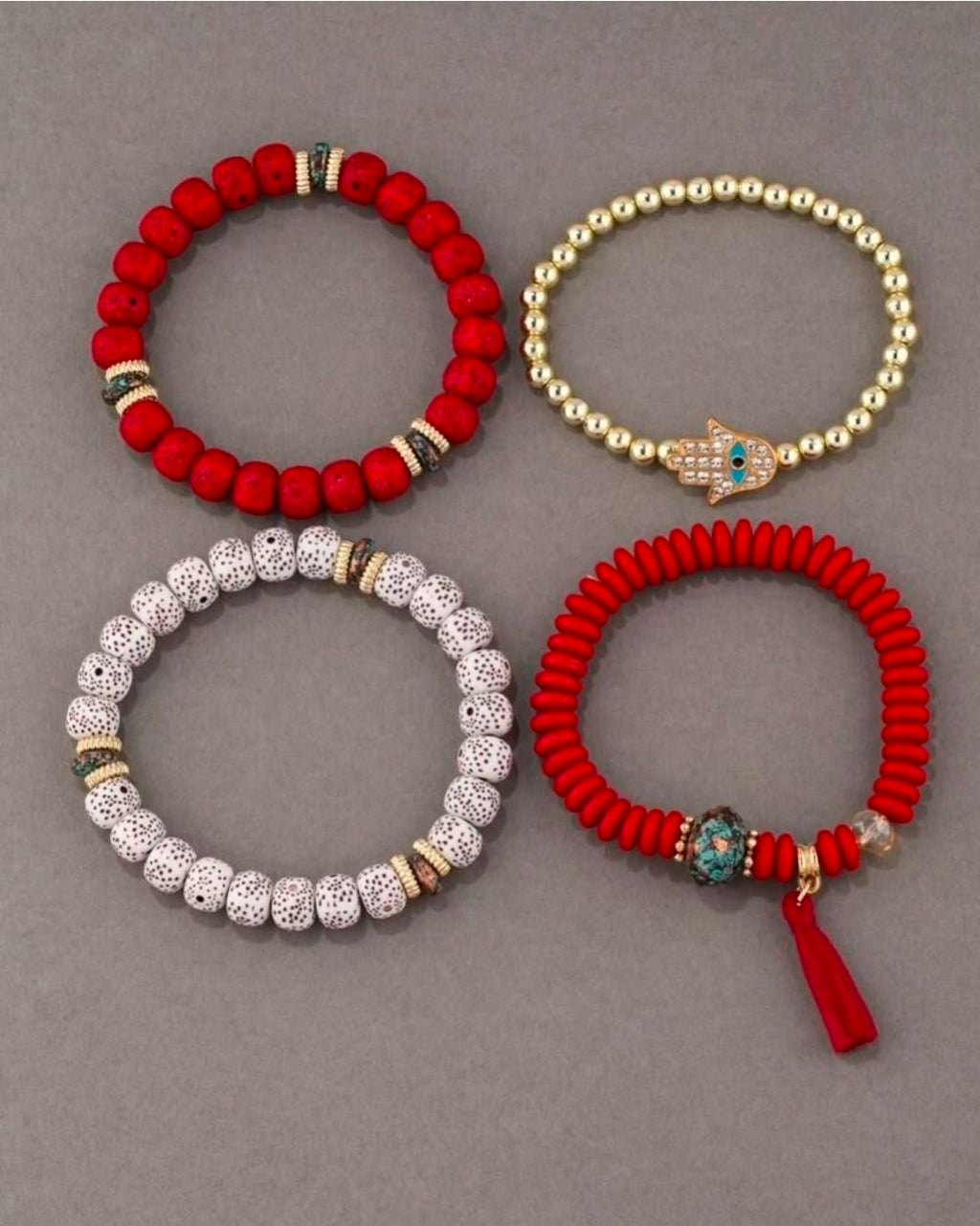 -Set of 4 red hamsa bracelets