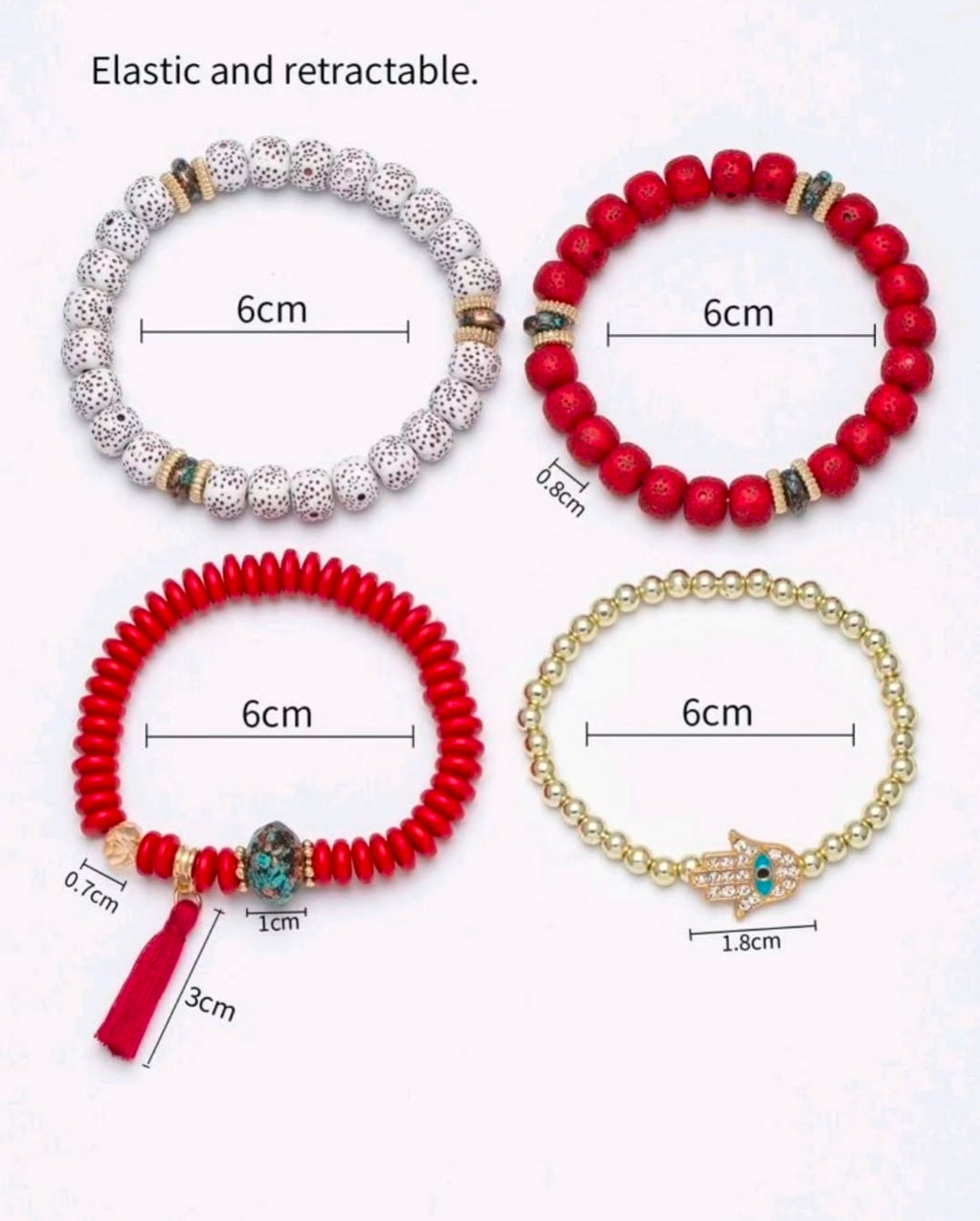 -Set of 4 red hamsa bracelets