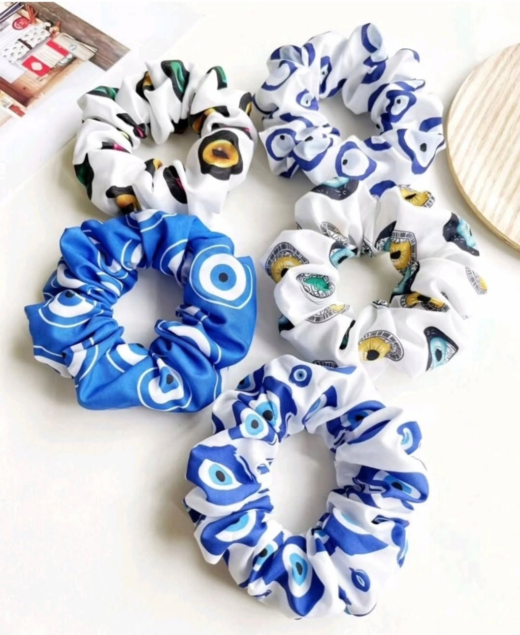 -5pcs Evil Eye Print Scrunchies