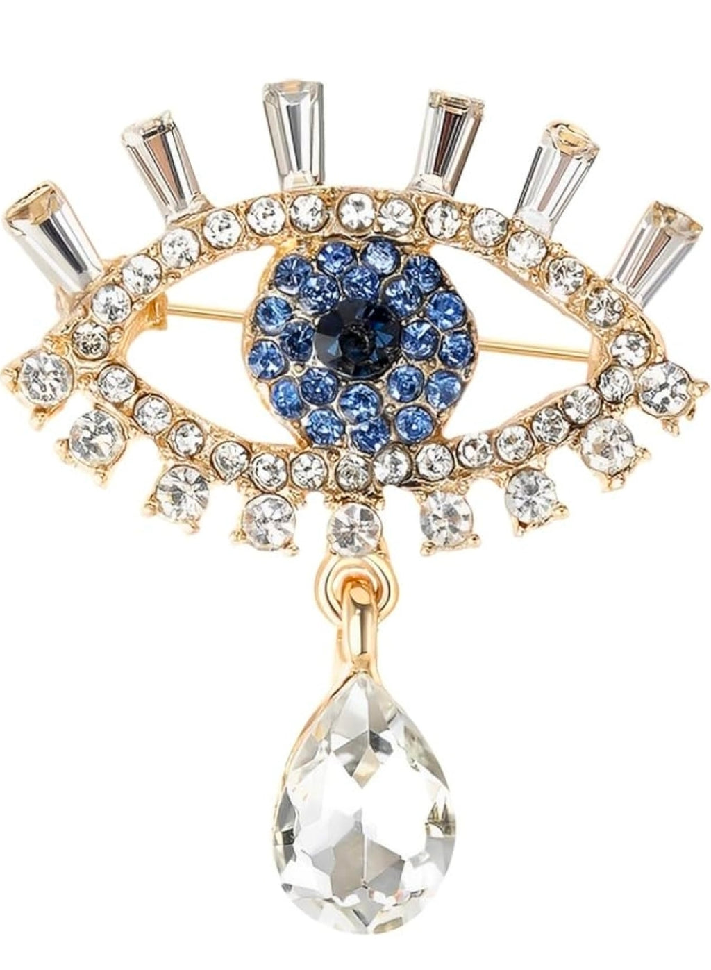 -Crystal evil eye brooch