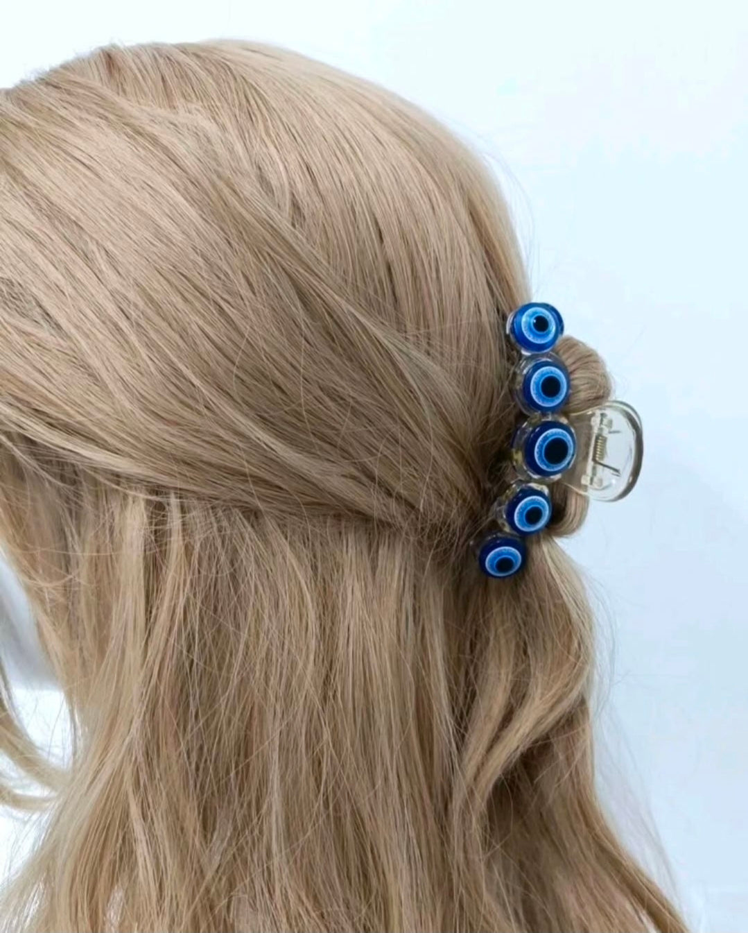 -3 pinzas para el cabello de plástico transparente con forma de ojo turco azul