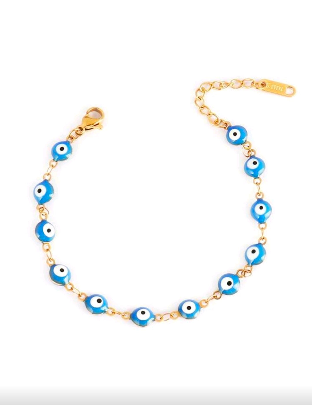 -Pink, red, black or blue stainless steel evil eye bracelet