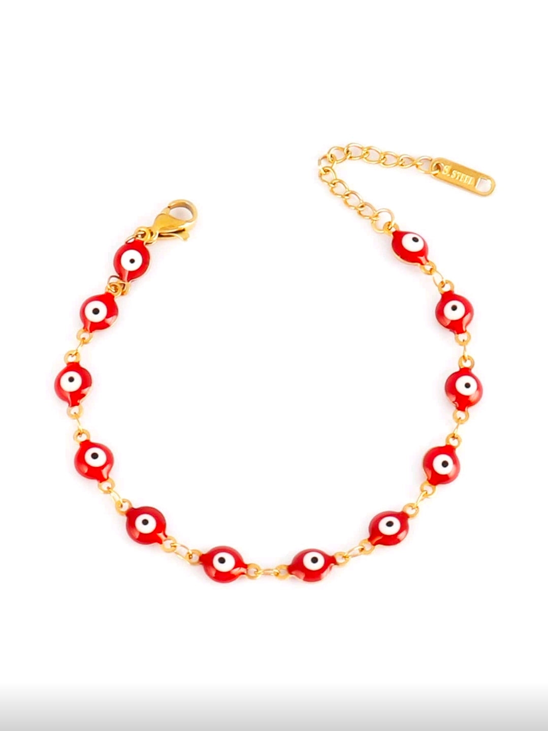 -Pink, red, black or blue stainless steel evil eye bracelet