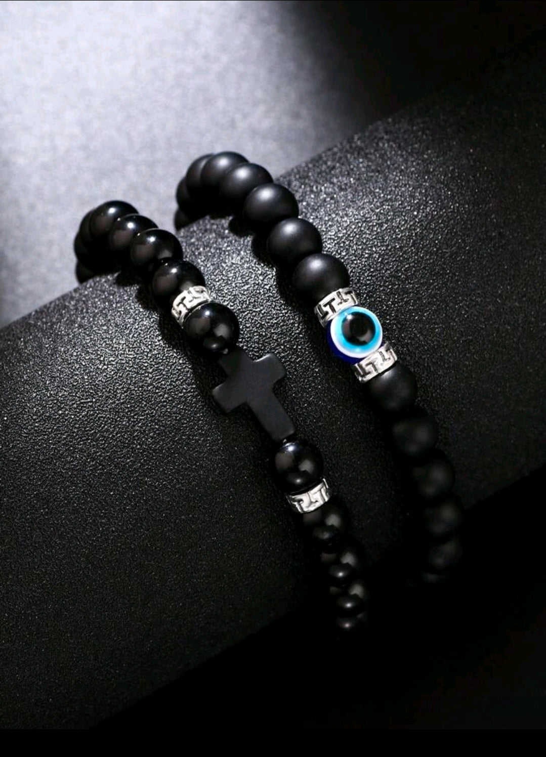 Cross/ evil eye two piece men bracelet
