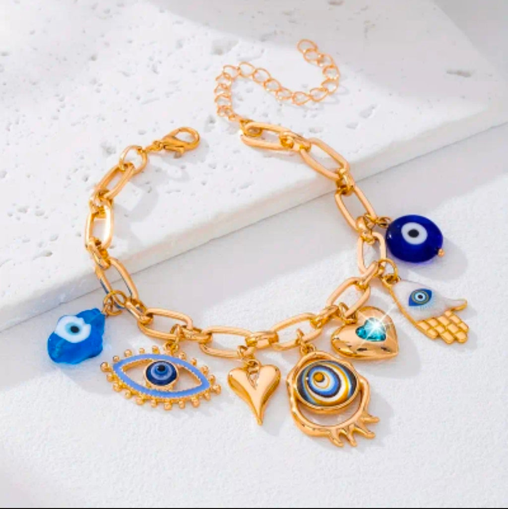 Gold chain evil eye bracelet