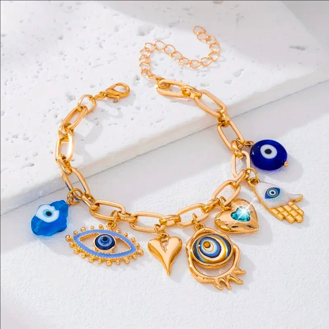 Gold chain evil eye bracelet