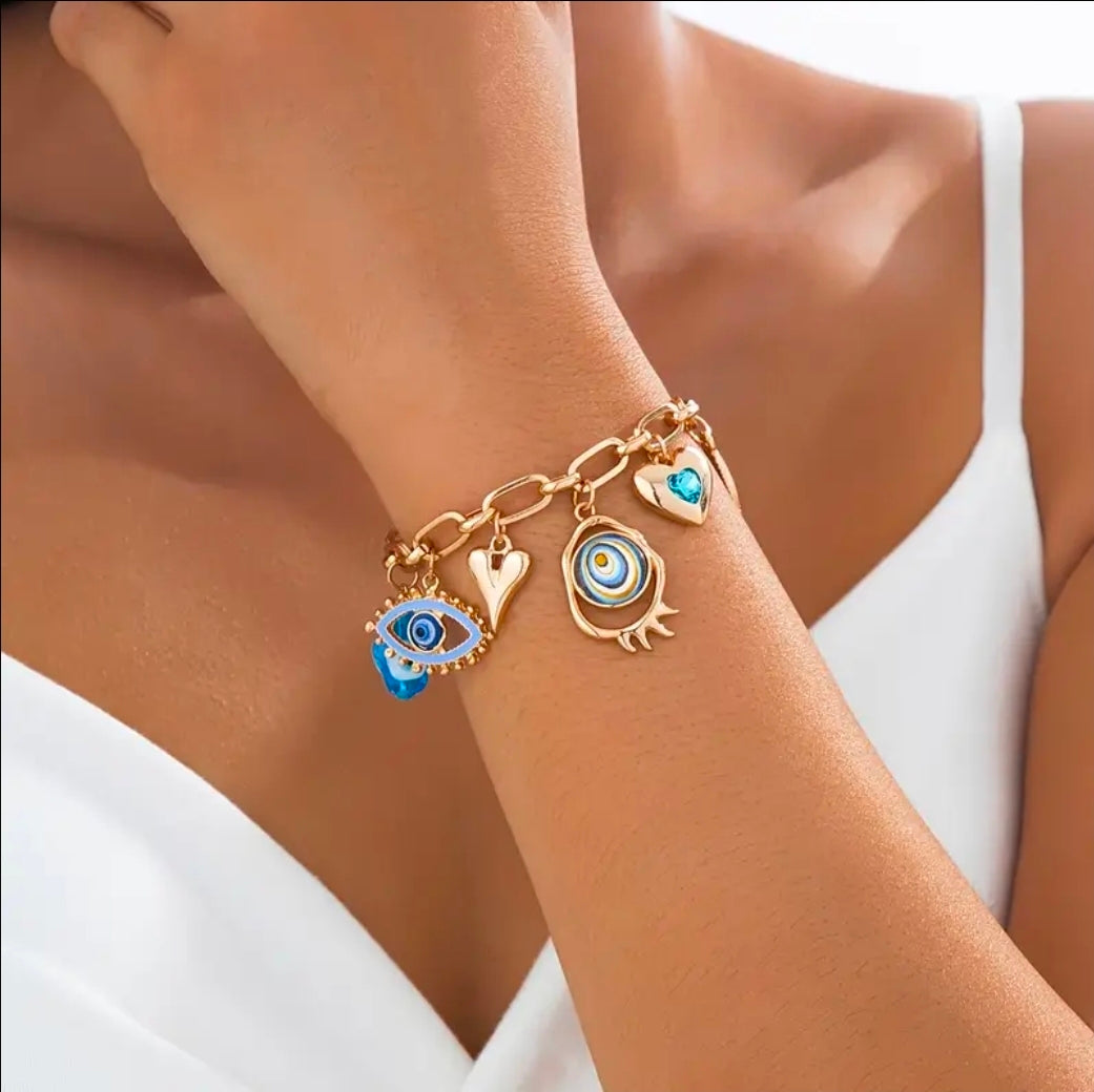 Gold chain evil eye bracelet