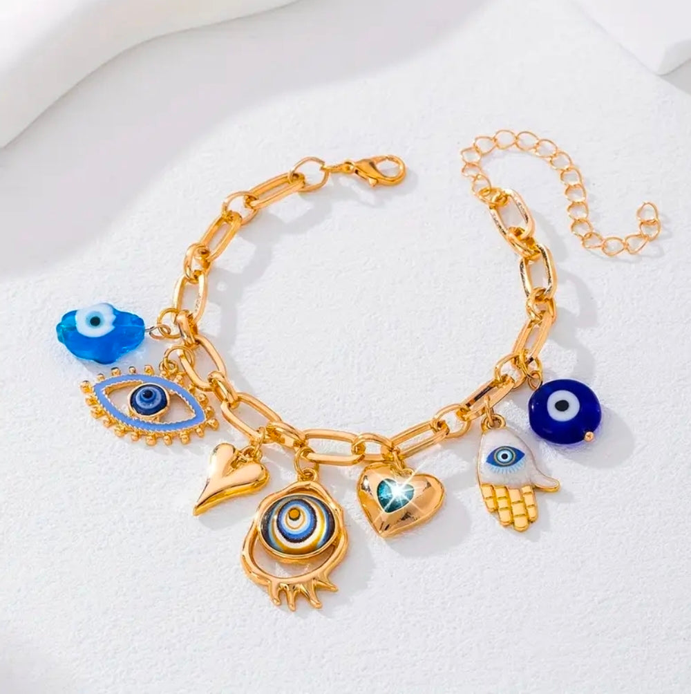 Gold chain evil eye bracelet