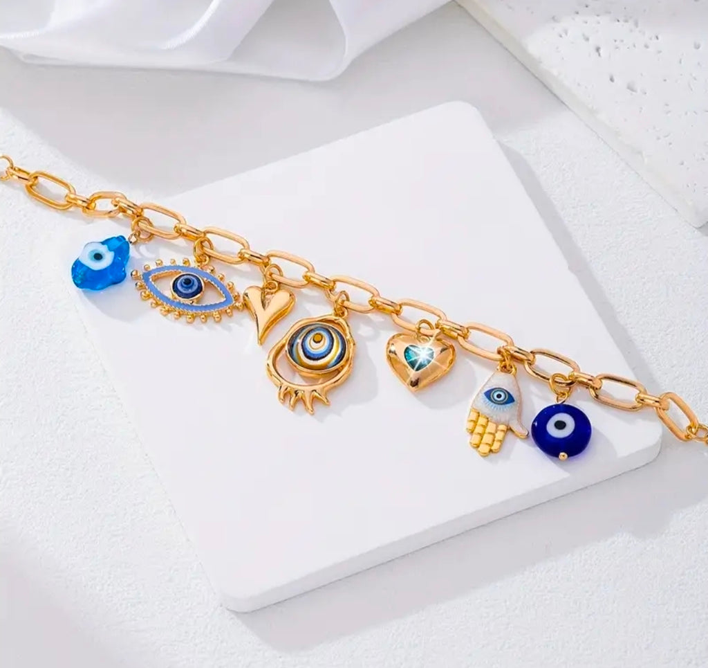 Gold chain evil eye bracelet